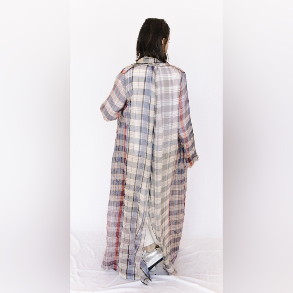 Forte Forte Lightweight Plaid Duster Coat in Blue, Tan & Rust - Picture 3 of 9